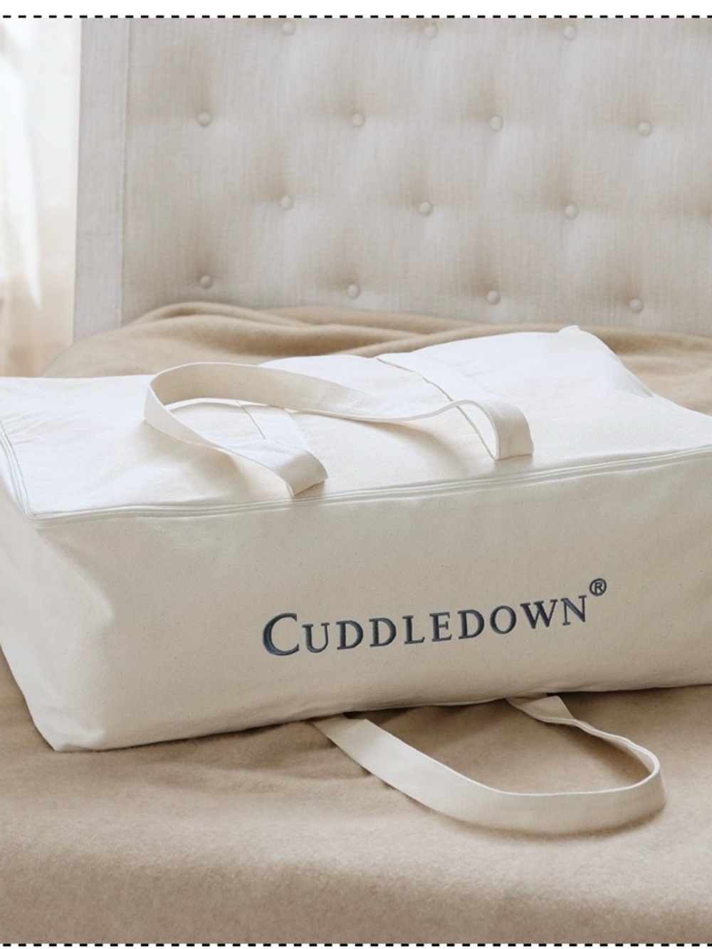 Cuddledown Canvas Travel Pouch - Cream with Blue Logo